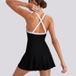 Wholesale Women's Pleated Tennis Dress Yoga Bodysuit with Chest Pad