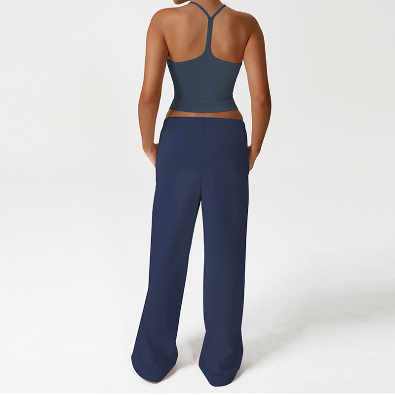 Thin Straps Crop Top + Loose Sports Pants 2-Piece Set