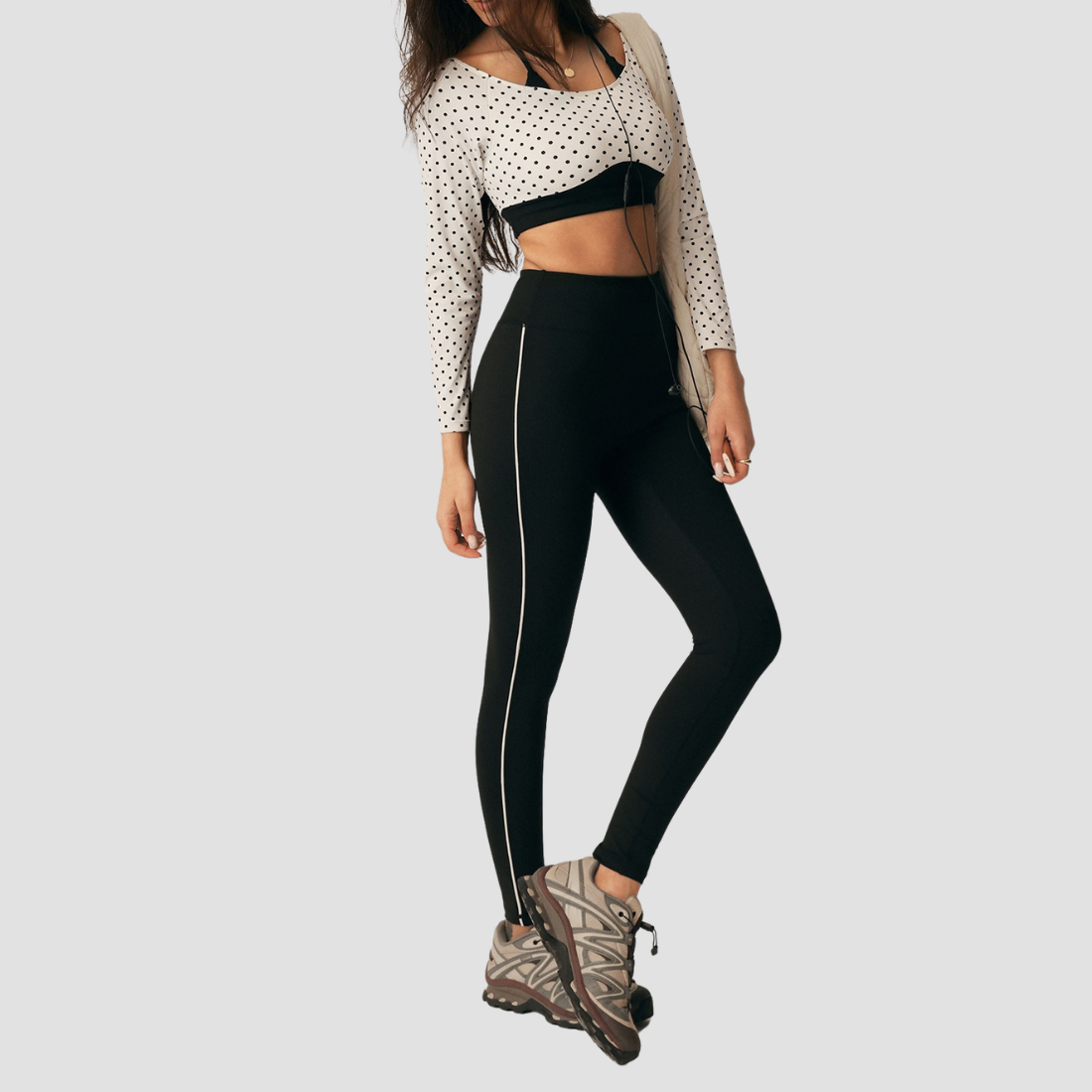 Wholesale Women's Bare-skin Feel Long-Sleeve Tops+Hip-lift Cropped Pants Yoga Set