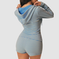 Wholesale Women's Striped Hooded Jacket & Foldover Shorts Set