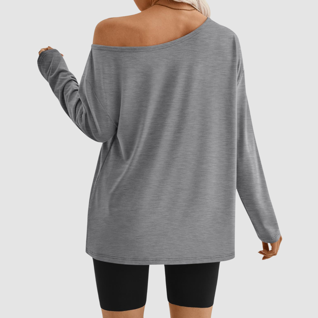 Wholesale Women's Contrast Off-Shoulder Long Sleeve Top