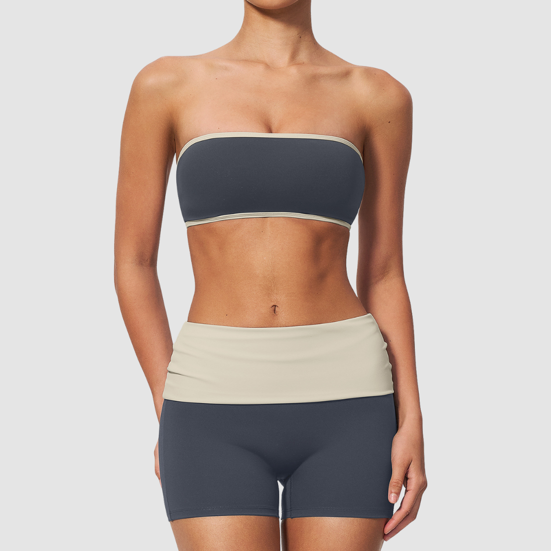Wholesale Bandeau Contrast Color Yoga Set – Hip Lifting Fitness Outfit