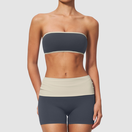 Wholesale Bandeau Contrast Color Yoga Set – Hip Lifting Fitness Outfit
