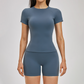 Wholesale solid color short sleeved T-shirt+high waisted shorts 2-piece set