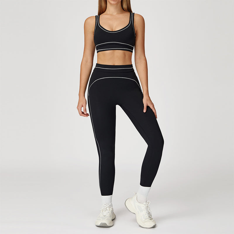 Contrasting Color Sports Bra + high waist leggings 2-piece set