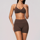 Wholesale Women's Seamless Yoga Set: Halter Open-Back Sports Bra & Shorts – Quick-Dry Lycra w/ Chest Pad