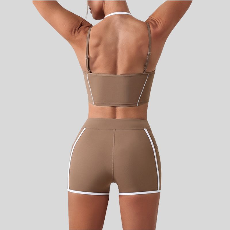 Faux two-piece bra + tight shorts 2-piece set