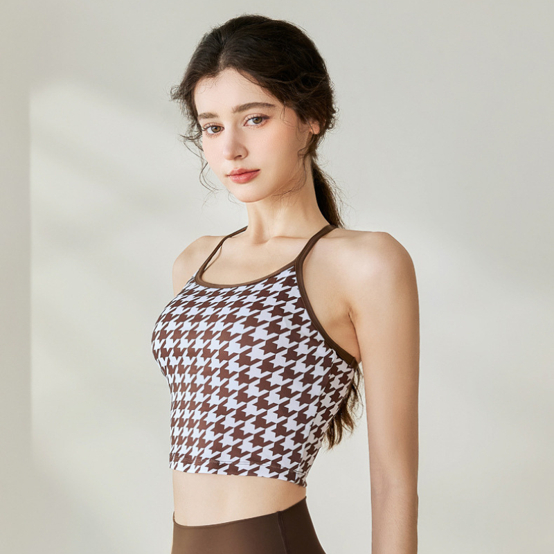 Wholesale Women's Halter Neck Printed Yoga Bra Top with Racerback