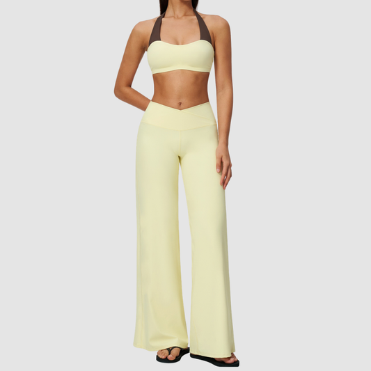 Wholesale Women's Halter Sports Bra & Wide-Leg Pants Two-Piece Set