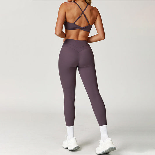 Fitness Brushed Snug Fit Yoga Bra & High-waisted  Leggings Set