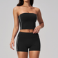 Wholesale Women's Brushed Short Sleeve Crop Top & Mid-Length Leggings Set – Padded Yoga Fitness 2-Piece