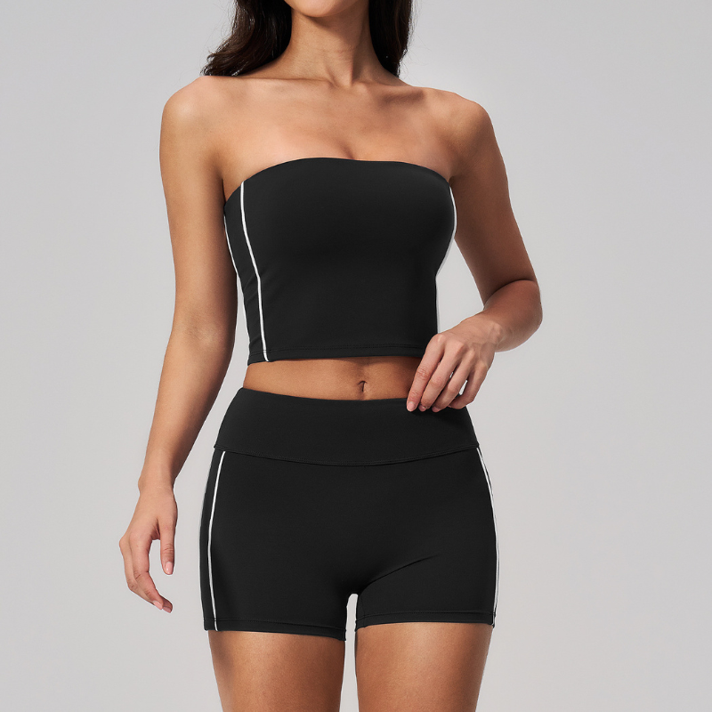Wholesale Women's Brushed Short Sleeve Crop Top & Mid-Length Leggings Set – Padded Yoga Fitness 2-Piece