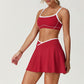 Wholesale sports color-blocked bra + A-line skirt 2-piece set