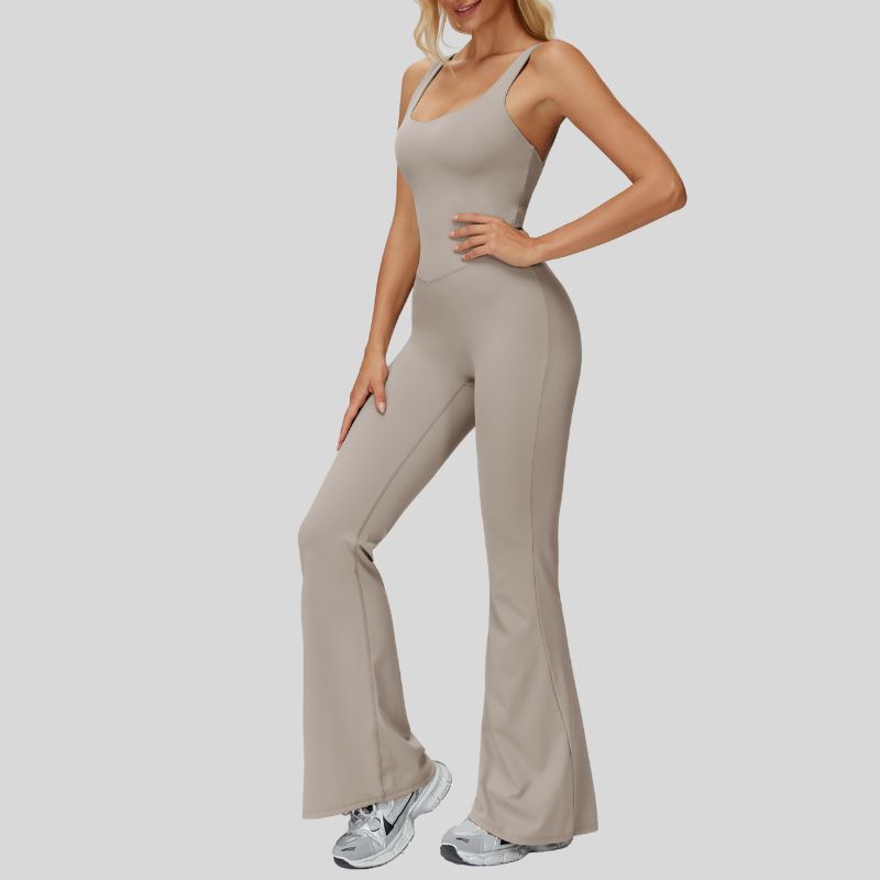 Cross-over back flared jumpsuit