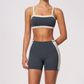 Wholesale Women's Colorblock Bare-Feel Yoga Set Sports Bra & Shorts w/ Chest Pad
