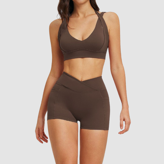 Wholesale halter-neck sports bra + shorts | Wonderxfans bulk activewear