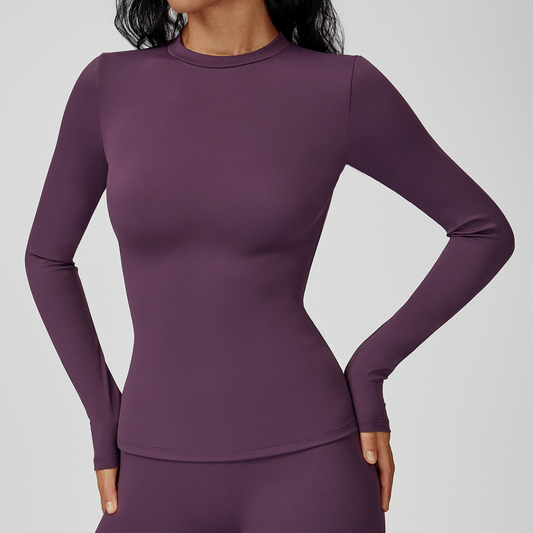Wholesale Women's Brushed Long Sleeve Yoga Top – Crew Neck Slim Fit Athletic T-Shirt