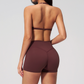 Wholesale Women's Halter Neck Sports Bra & High-Waist Booty Shorts Set – Seam-Detail Quick-Dry 2-Piece Yoga Set