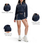 Color-blocked loose-fitting jacket + high-waisted shorts 2-piece set