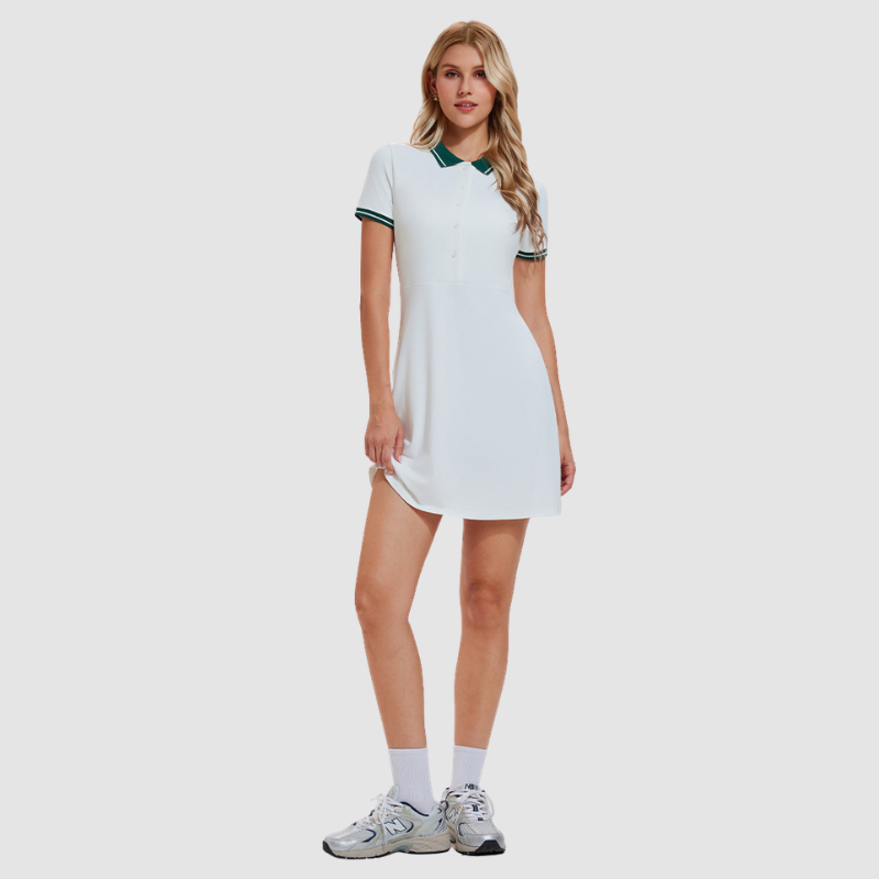 Wholesale Women's POLO Collar Short-Sleeve Tennis Dress – Slim Fit Color-Block Sporty Dress