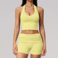 Wholesale Women's Cross-Back Halter Sports Bra and Shorts Set – Brushed Yoga Set