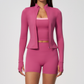Wholesale 3-Piece Yoga Set – Cardigan Jacket & Bra & Shorts Fitness Outfit