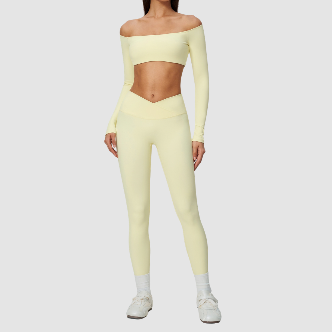 Wholesale Women's One-Shoulder Long-Sleeve Top+Yoga Leggings Set