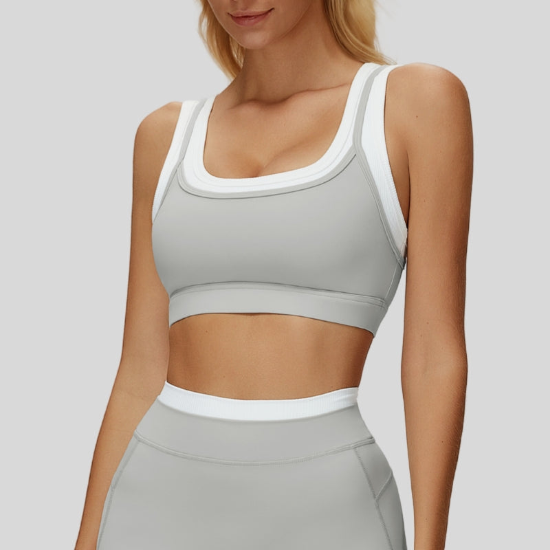 Fake two-piece contrast color stitching sports bra