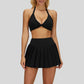 Removable breast sports bra+Anti-exposure design pleated skirt 2-piece set