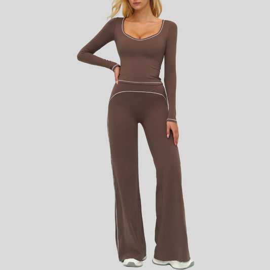 Wholesale Color-blocked long-sleeved sports top+ High-waisted | Wonderxfans bulk activewear