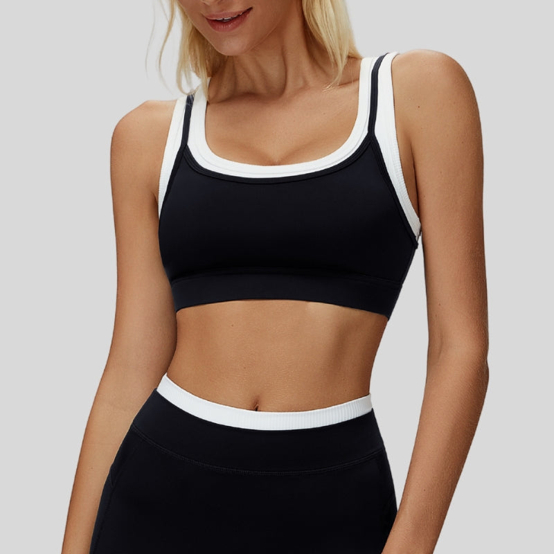 Fake two-piece contrast color stitching sports bra