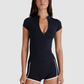 Wholesale Women's Zip-Up Short Sleeve Top & Shorts Set – Athletic Two-Piece