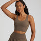 High-waisted nude leggings+U-shaped neckline sports bra 2-piece set