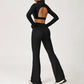 High-Neck Cropped Long Sleeve + Flared Leg Pants 2-Piece Set