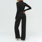 Stand collar zipper jacket + high-waisted loose wide-leg pants 2-piece set