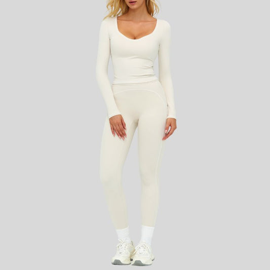 Wholesale Color-blocked long-sleeved sports top+High waisted | Wonderxfans bulk activewear