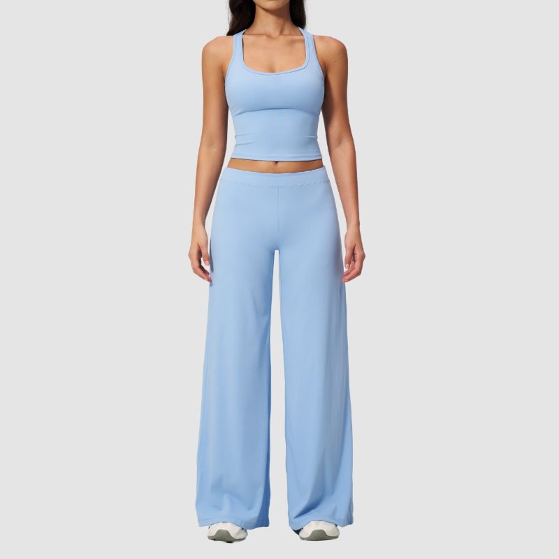 Wholesale Seam-Detail Cropped Vest & Hip-Lifting Wide-Leg Pants Set