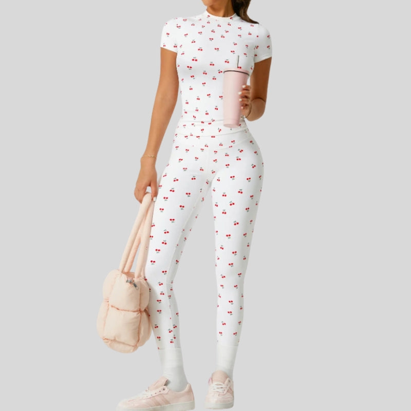 Short-Sleeve Slim Fit Tee+High-waisted leggings 2-piece set
