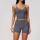 Wholesale Women's Cross-Back High Waist Yoga Set Sports Bra & Shorts with Chest Pad