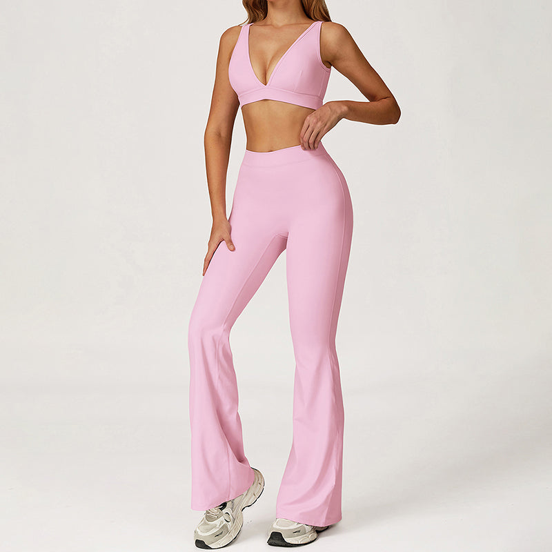 Triangle Cup Sports Bra + Flared Leg Pants 2-Piece Set