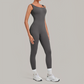 Wholesale Women's Brushed Yoga Jumpsuit – Open-Back Slim Fit Athletic Bodysuit w/ Chest Pad
