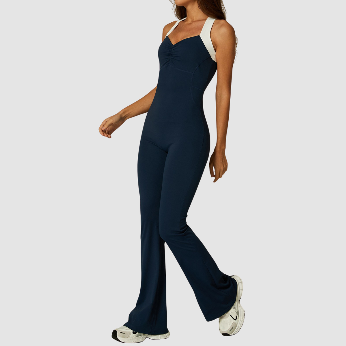 Women's Wholesale Activewear Cross-Back V-Neck Flared-Leg Yoga Jumpsuit