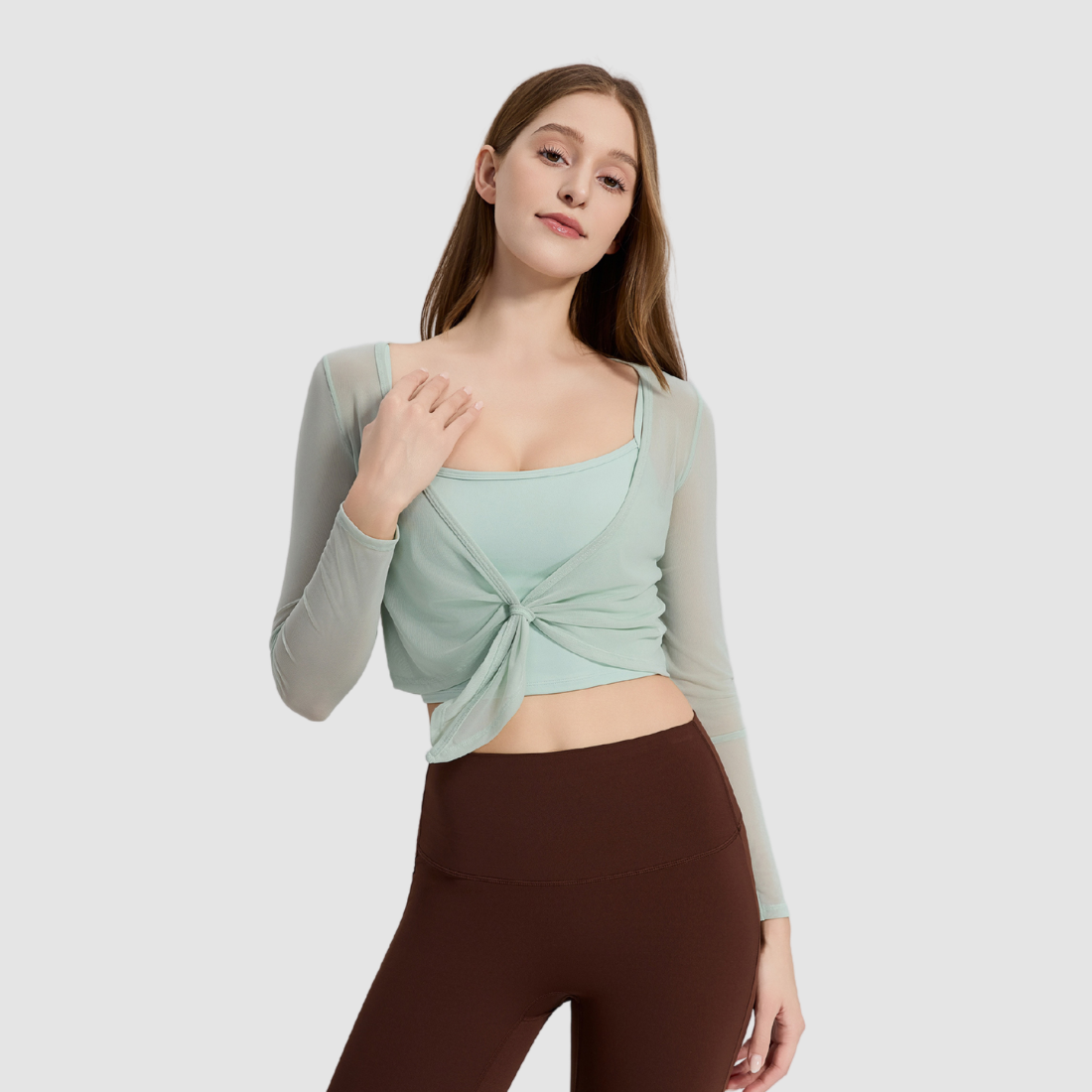 Wholesale Women's Tie-Front Yoga Top & Built-In Cup Bra Set