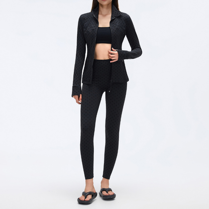 Wholesale Black Polka Dot Sports Jacket + High-Waisted Leggings