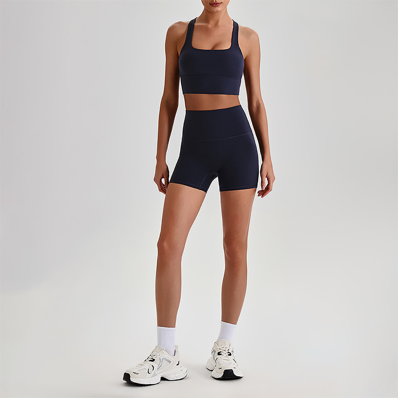 Wholesale Cross-Back Sports Bra & High-Waist Biker Shorts Set – Naked-Feel Quick-Dry Yoga 2-Piece