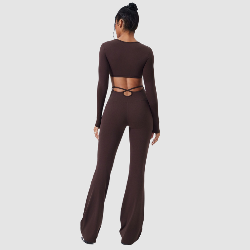 Wholesale cutout high-waisted top + flared pants