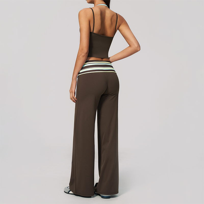 Wholesale Women's Polka Dot & Stripe Yoga Set Tank Top & Wide-Leg Pants w/ Chest Pad