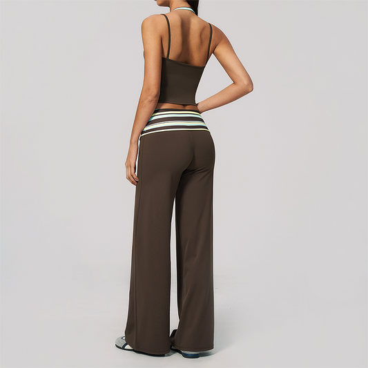 Wholesale Women's Polka Dot & Stripe Yoga Set Tank Top & Wide-Leg Pants w/ Chest Pad