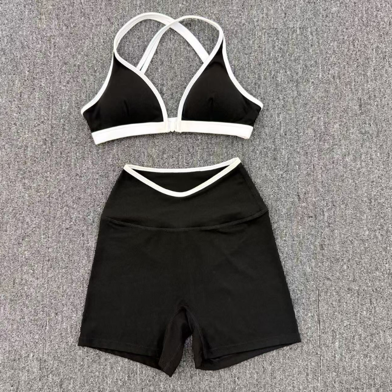 Wholesale Colorblock Detachable Hem Yoga Set Sports Bra & Short – Quick-Dry Activewear