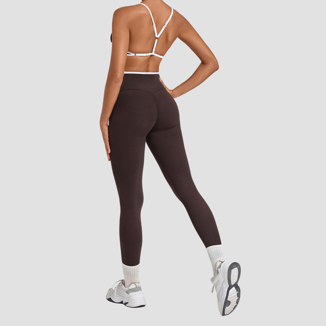 Wholesale Colorblock Piping Yoga Set Adjustable Strap Sports Bra & Leggings